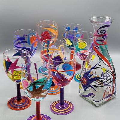 Signed Hopfinger Wine Glasses and Carafe #2