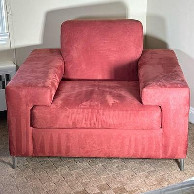 LARGE ARMCHAIR | Large red upholstered armchair with wide arms - very comfortable - h. 33 x w. 46 x d. 39 in.
