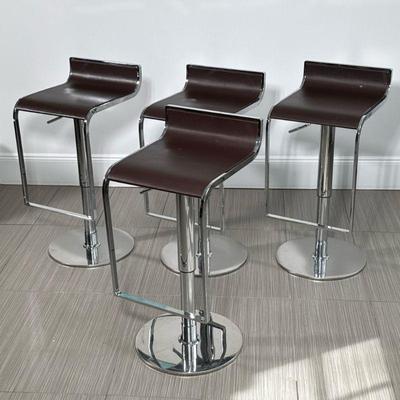 (4pc) LA PALMA STYLE LEATHER & CHROME STOOLS | h. 33 x w. 14 x d. 16 in.
