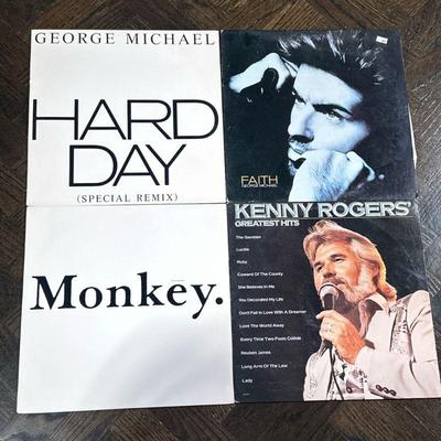 (4pc) GEORGE MICHAEL & KENNY ROGERS RECORDS | "Vinyl record albums including: George Michael ""Hard Day""...
