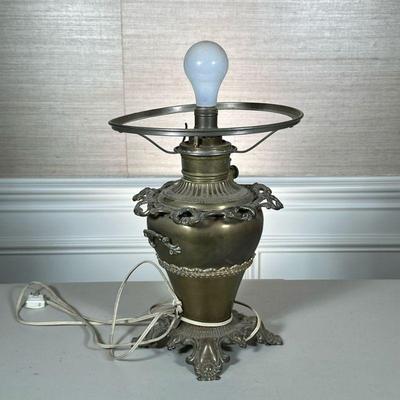 ELECTRIFIED BRASS OIL LAMP | Electrified brass urn oil lamp - h. 14 x dia. 10.5 in.

