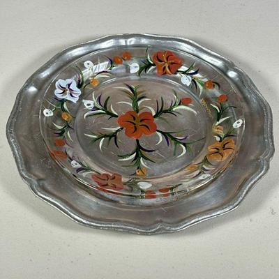 PAIR OF GLASS AND METAL DISHES

