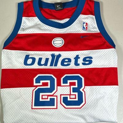 MICHAEL JORDAN WASHINGTON BULLETS JERSEY | Vintage Nike Washington Bullets Michael Jordan 23 Jersey, size XXL - h. 35 x w. 26 in.
