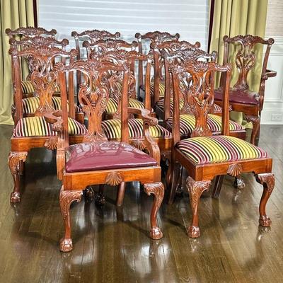 (12pc) CARVED DINING CHAIRS | Including 2 arm chairs & 10 side chairs - h. 40 x w. 24.5 x d. 20 in.
