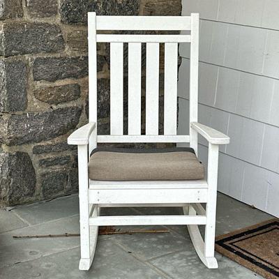 COMPOSITION OUTDOOR ROCKER | White composition outdoor rocking chair - h. 42 x w. 26.5 x d. 34 in.
