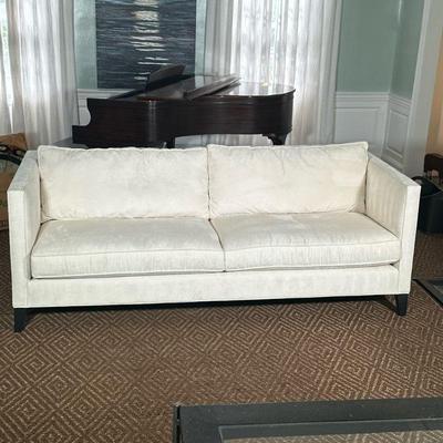 MITCHELL GOLD & BOB WILLIAMS CREAM SUEDE SOFA | Creme soft suede upholstered 2-cushion sofa from Mitchell Gold & Bob Williams -...