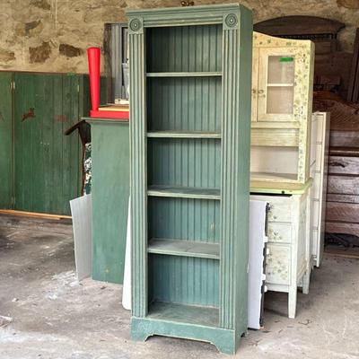 GREEN WOODEN BOOKSHELF | h. 72 x w. 24 x l. 12 in.
