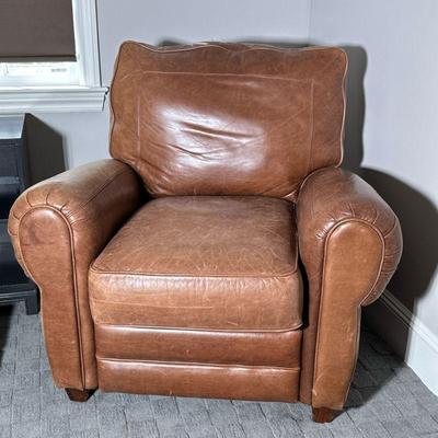 LEATHER CLUB CHAIR RECLINER | Leather reclining armchair - h. 35 x w. 38 x d. 34 in.
