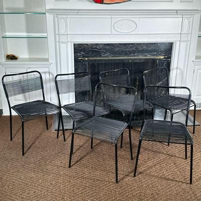 (4pc) ALUMINUM STRING CHAIRS | Aluminum tube frame chairs with string seat & back - h. 30.5 x w. 19 x d. 17 in.
