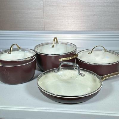 (9pc) GREEN PAN SET | 5 pots and pans only 4 lids.
