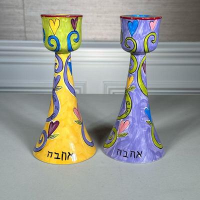 PAIR OF COLORFUL CANDLE HOLDERS | h. 8 in.
