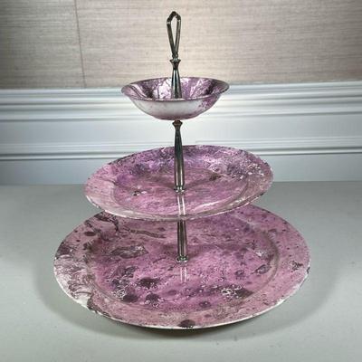 3-TIER PLATTER | Purple glazed 3-tier ceramic platter - h. 14 x dia. 14 in.
