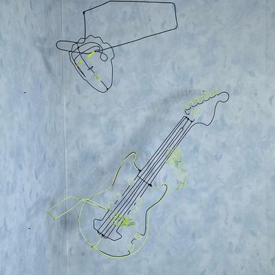 MUSICIAN WIRE ART | Hanging wire artwork of guitar with hands and face - h. 29 x w. 25 x d. 4 in.

