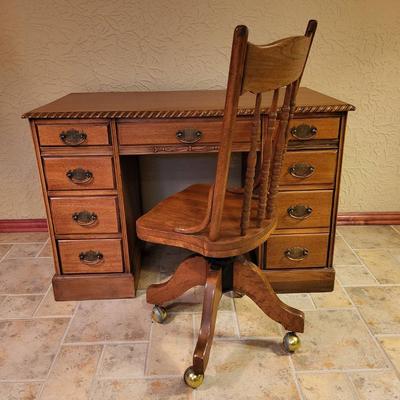 Vintage Carved Desk and Milwaukee Chair