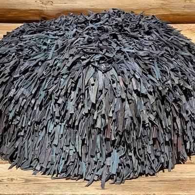 Shag Leather Floor Pouf