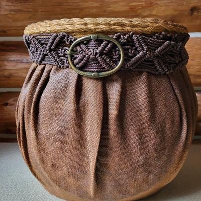 Metal and Burlap Planter Basket