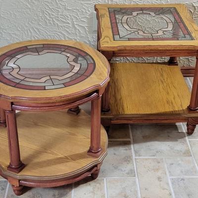 Stained Glass and Oak End Tables