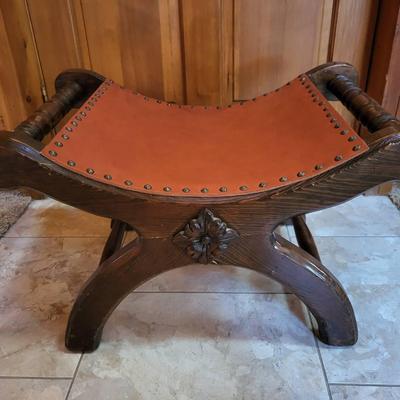 Leather Curule Bench