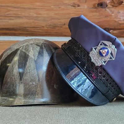 WWII Helmet Liner and Civil Defense Police Hat