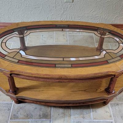 Stained Glass and Oak Coffee Table 
