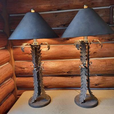 Pair of Textured Stone Lamps