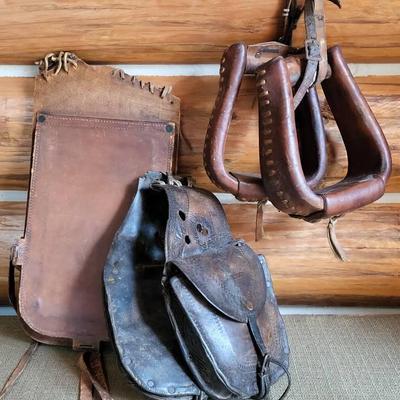 Western Leather Stirrups and Saddle Bags 