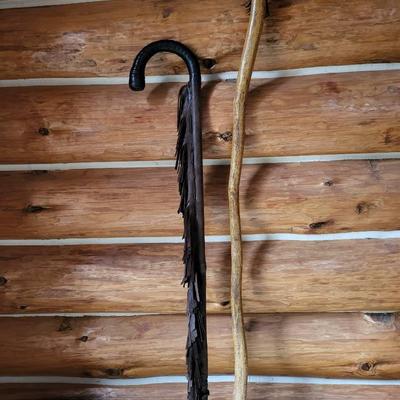 Wood and Leather Cane and Walking Stick