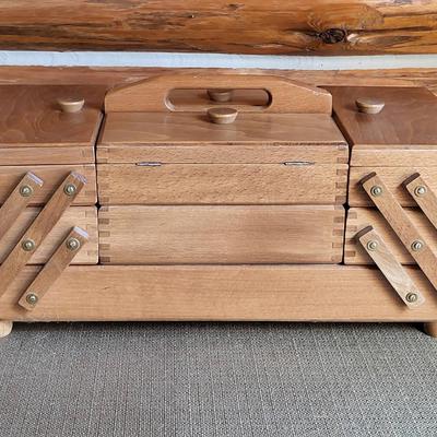Wooden Accordion Tiered Sewing Box