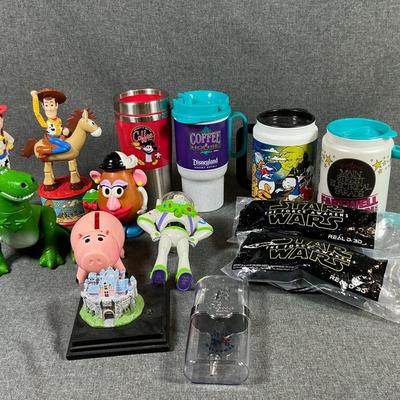 Disney Cups, Pen, And Figurines