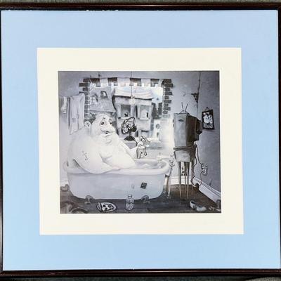 Print Of A Drawing Of A Fat Man In A Bathtub By Mark Ludy