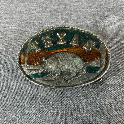 TEXAS Belt Buckle Featuring An Armadillo  By The Great American Buckle Co