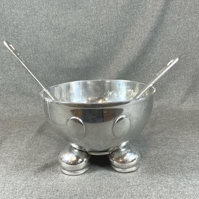 Vintage 1980s Mickey Mouse Cast Aluminum Salad Bowl With Utensils