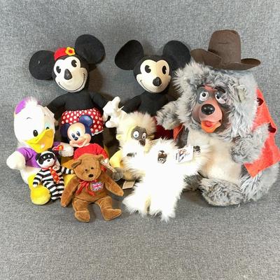 Assorted Stuffed Animals Including Disney Figures