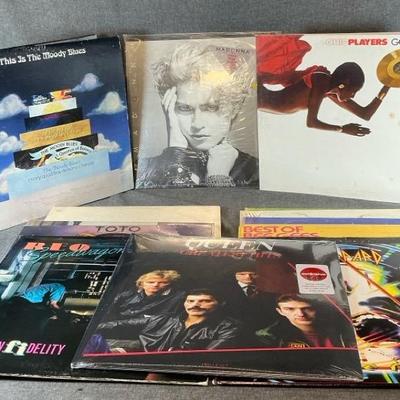 Collection Of LP Vinyl Records With Hits From The 1960s 70s & 80s