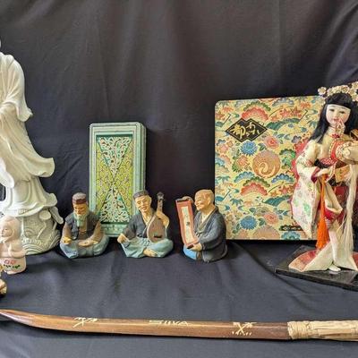 Asian Decor: Quan Yin, Hakata Dolls, Fijian Sword, Go Fun Doll & More