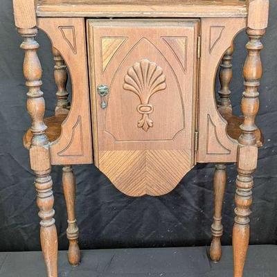 Vintage Wooden Tobacco Stand / Humidor with Copper-Lined Interior