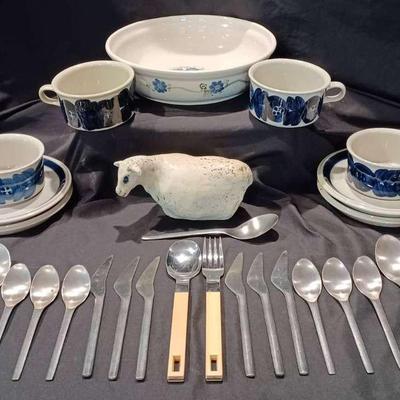 Arabia Finland Painted/Glazed Pottery, George Jenson Stainless Steel Flatware