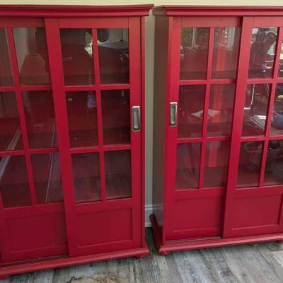 Red Display Cabinets With Sliding Doors