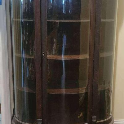 Antique Curved Glass Display Cabinet with Key