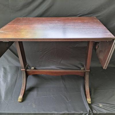Antique Duncan Phyfe Style Drop-Leaf Table with Brass Claw Feet
