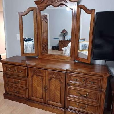 Vintage French/Country Wooden Dresser with Mirror