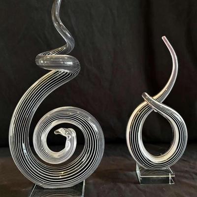 Corkscrew Murano Style Black And White Sculpture 