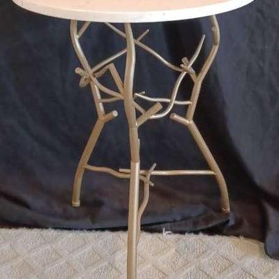 Round Marble Top End Table With Branch Designed Metal Legs