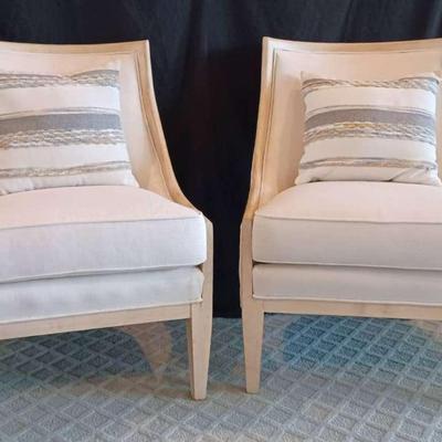 Fairfield- Set Of 2 Cream Linen Fabric Barrel Accent Chairs