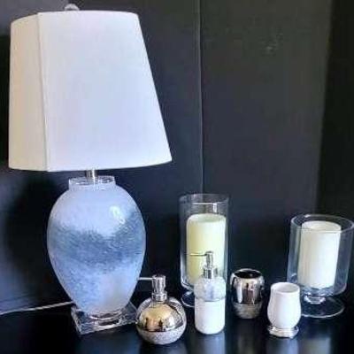 Powder Room Accessories Featuring Dalton Glass Lamp And More