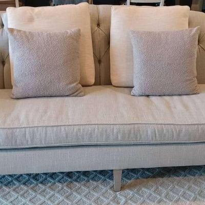 Bernhardt Interiors Tufted Light Grey Large Sofa With Throw Pillows