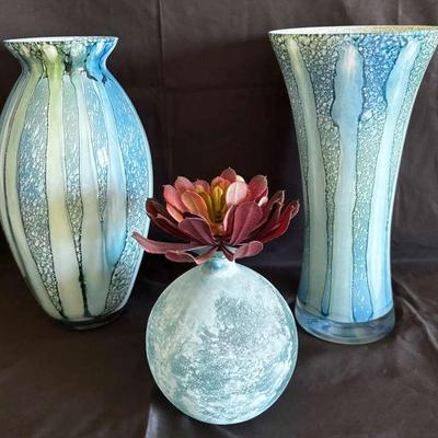 Blue Painted Glass Vases