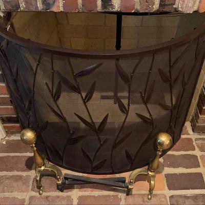 Fireplace Screen With Brass Look Andirons