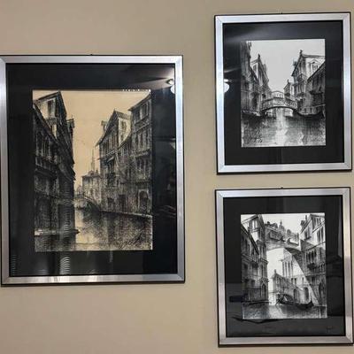 Three Piece Set Of Artwork From Venice, Italy 