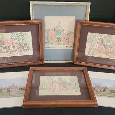 Framed Drawings And Watercolor With Prints